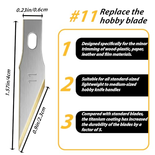 #11 Titanium Coated Knife Blades 30 Pcs Utility Art Blades Refill for Carving, Cutting, Model Making, Scrapbooking