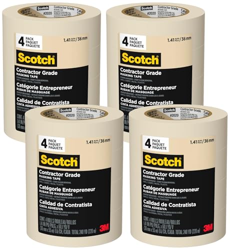 Scotch Contractor Grade Masking Tape, Tan, for General Use, Multi-Surface Adhesive Tape, 1.41 Inches x 60.1 Yards, 4 Rolls (Pack of 4) - size: 1.41" Width (Pack of 4)
