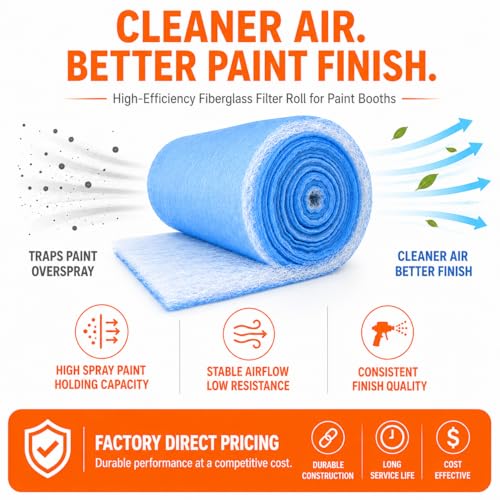 Paint Booth Exhaust Fiberglass Filter (36" x 100ft), High Paint Capture Efficiency - size: 36" x 100 (ft)