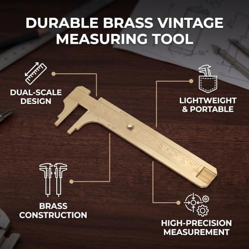 Sliding Gauge Vernier Caliper Ruler, Scale Vernier Caliper Solid Brass Sliding Gauge, mm/inch Handy Sliding Gauge Ruler Measuring Tool, Vernier Gauge Millimeters Tool for(Double