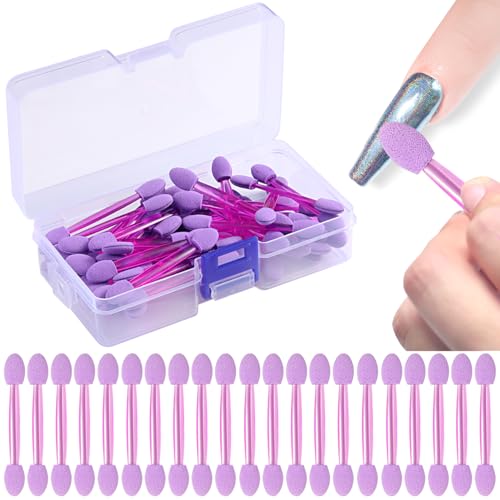 Chrome Applicator for Nails, 50pcs Dual-Sided Sponge Brushes - color: 50pcs-Purple