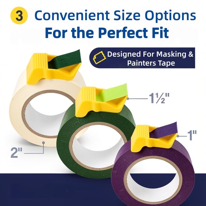 3Pcs Compact Tape Dispenser Set - Handheld Portable Tape Cap Dispenser with Precision Cutting Guide for Masking and Painter's Tape, Ideal for DIY Crafts, Gift Wrapping & Labeling