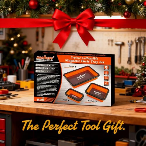 HORUSDY 3-Piece Magnetic Parts Tray Set, Tool Trays for Storage Organizer Screw, Bolts, Washers, Nuts and Small Tools. Tool Gifts for Men, Orange and Black - color: 3-piece Magnetic Tray - Collapsible Red