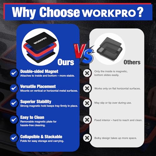 WORKPRO 4PC Collapsible Magnetic Parts Tray Set, Double-Sided Magnet Bowl