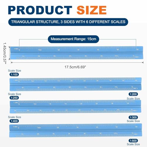 HARFINGTON Architectural Scale Ruler 7" Metric Aluminum Alloy Large Blue - color: Blue, size: 7 Inch
