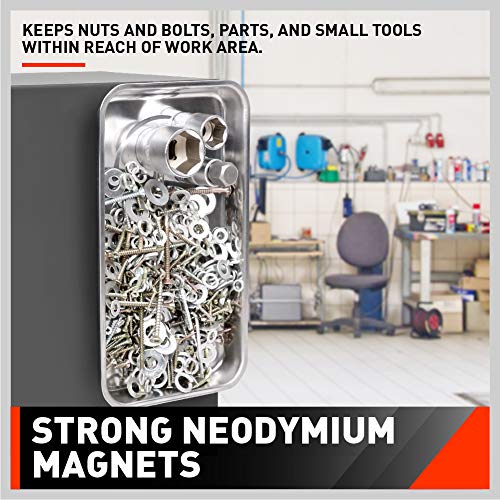 HORUSDY 4-Piece Large Magnetic Parts Tray Set, Stainless Steel Heavy Duty 9.5" W x 5.5''L Square and 4.5" Round Magnetic Trays Tools Parts Tray - color: 4-piece Magnetic Tray - Pro