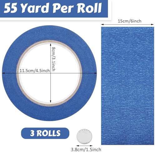 Fainne 3 Rolls Blue Painters Paint Masking Tape, Blue, 6 Inch X 55 Yards - size: 6 Inch x 55 Yards