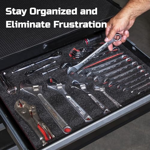 ONREVA Tool Box Foam Organizer 16x12x2 inch 3 Pack, Black with Red