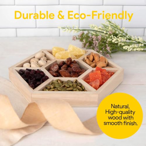 Hammont 7-Section Hexagon Wooden Serving Tray – 2-Pack 10.5" Platter - style: Hexagon Tray - Large