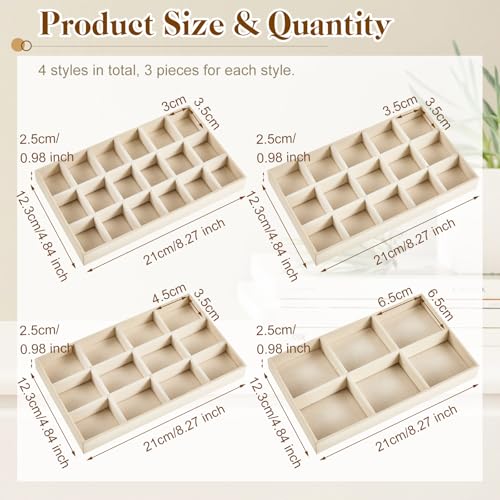 Junkin 12 Pcs Velvet Jewelry Organizer Tray, Stackable Storage - color: Beige