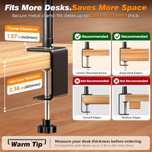 Airlonv LED Desk Lamp with Clamp, 17" Stepless Dimming Light, Black - color: Black, size: Standard