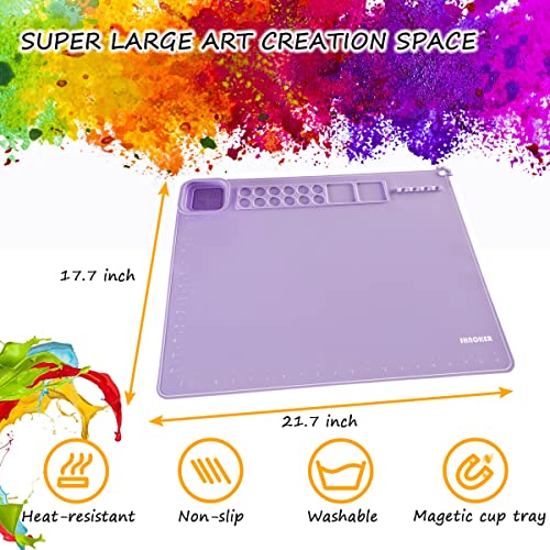 SHNOKER Silicone Craft Mat 21.7"x17.7" Super Large Silicone Painting Mat with 1 Magnetic Cup and Color Palette for Kids and Artist (Purple) - color: Purple
