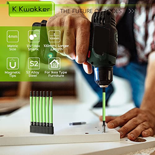 7Pcs 1/4" Hex Head Allen Wrench Drill Bits, Metric 4mm 3.94" Long Hex Key Drill Bit Set, Magnetic Tips Screwdriver Socket Bit Set for Ikea Type Furniture (S2 Steel) - size: Set 7: 4mm