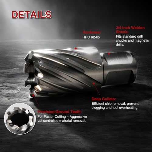 ANGELSWORD M2 HSS Annular Cutter,Diameter 1" x Depth 2",Mag Drill Bit - size: J. 1" Diameter, style: HSS 2" Cut Depth