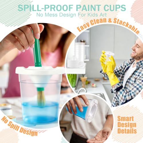 10 Pack No-Spill Paint Cups for Kids, Plastic Containers with Lids