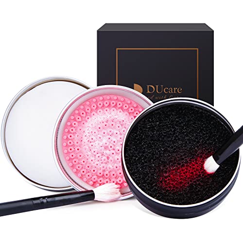 DUcare Makeup Brush Cleaner Makeup Brushes Solid Soap Cleanser with Color Removal Sponge Brush Cleaning Mat, Silicone Makeup Cleaning Cosmetic Cleaner Blenders Shampoo Removes Shadow Color - color: A-Cleaner-Color Removal