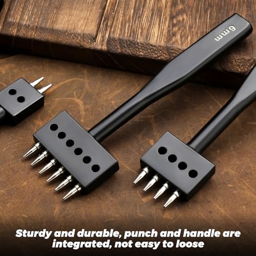 Leather Hole Punch, Prong Punch Tool 6mm 2/4/6 Lacing Stitching Punches - color: 2/4/6 Prong Black-6mm