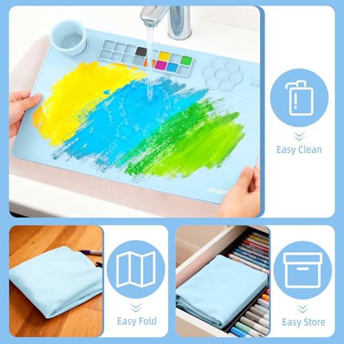 Silicone Painting Mat, 23.6x15.8in Art Craft Mat with Brushes - color: Blue