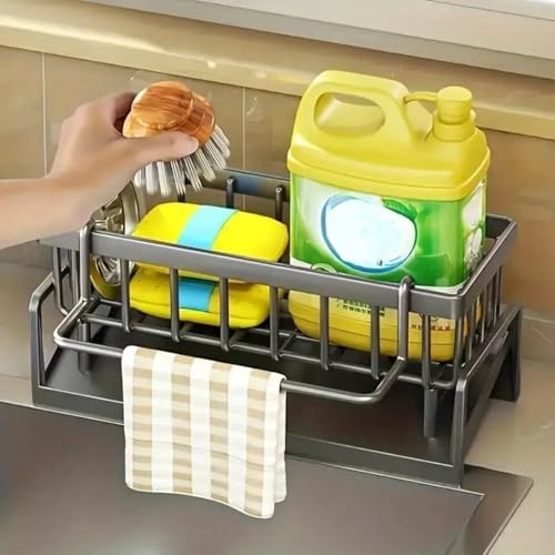 Kitchen Sink Storage Rack - Integrated Sponge Holder & Countertop Organizer for Dishcloth, Soap & Brushes - Space-Saving Kitchen Rack - White - color: Plastic(white)