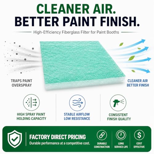 Paint Booth Exhaust Fiberglass Filter Pads (20" x 20" (200/case)), High Paint Capture Efficiency - size: 20" x 20" (200/case)