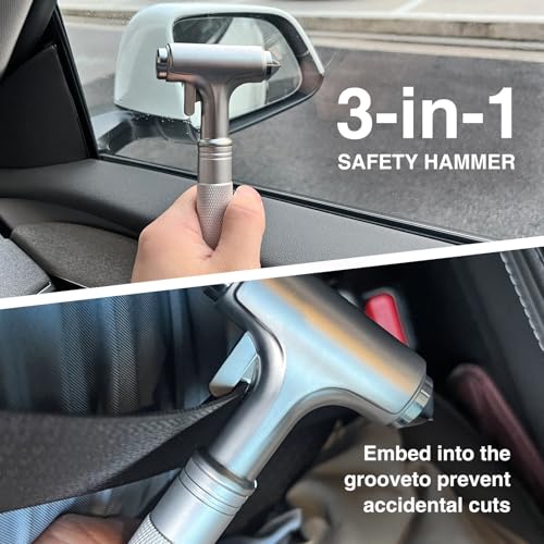 2-Pack Alloy Car Window Breaker with KM46 Tungsten Tip, 3-in-1 Glass Breaker & Seatbelt Cutter & Escape Hammer Car Emergency Rescue Tools for Tesla Model 3/Y/S/X/Cybertruck Accessories - color: Silver-2pcs