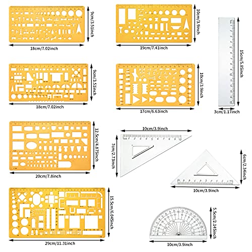 Zonon 11 Pcs Architect Scale & Geometric Drawing Template, Stylish, Yellow - color: Yellow, style: Stylish