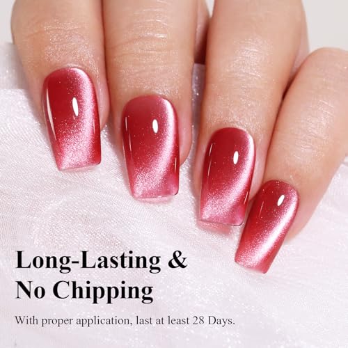 Red Cat Eye Gel Nail Polish with Magnet, Holographic Glitter Shimmer Magnetic UV Gel Polish for Nail Art Soak off UV Led - color: Cat Eye-Red