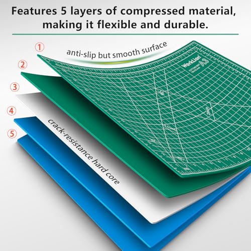 WORKLION 12" x 18" Art Self Healing PVC Cutting Mat, Double Sided, Gridded Rotary Cutting Board for Craft, Fabric, Quilting, Sewing, Scrapbooking Project…… - color: A3: Green/Blue, size: 18"L x 12"W