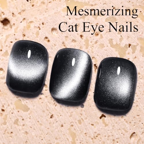 Black Cat Eye Gel Nail Polish with Magnet, Holographic Glitter Shimmer Magnetic UV Gel Polish for Nail Art Soak off UV Led - color: Cat Eye-Black