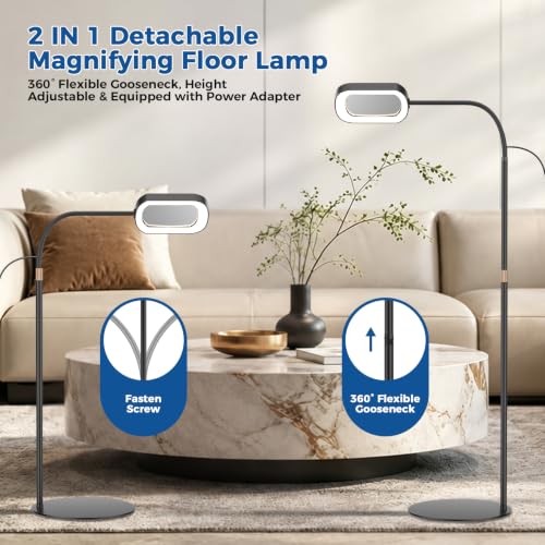15X Magnifying Floor Lamp, Gooseneck Magnifier for Seniors Knitting Crafts - size: Extra Large