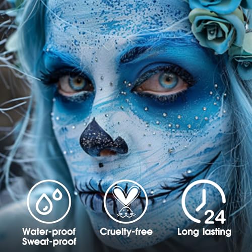 BADCOLOR Light Blue Face Body Paint, Pale Blue Eye Black Stick for Football/Baseball/Softball, Hypoallergenic Grease Sticks for Corpse Bride Halloween SFX Avatar Sally Makeup - color: 1PCS Light Blue