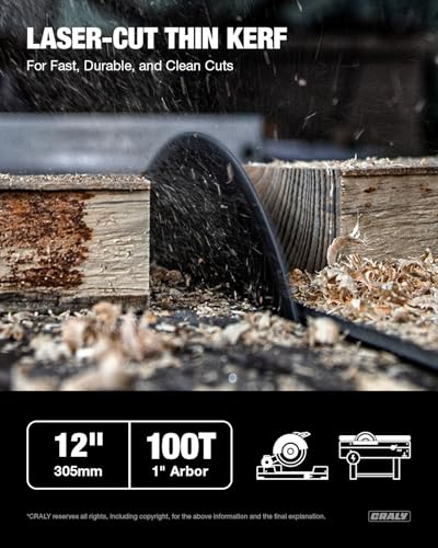 CRALY 12 Inch 100 Teeth Ultra Fine Finish Wood Cutting Circular Saw Blade, 1 Inch Arbor, Carbide Tipped, Thin Kerf, Black Ice™, for Wood Cutting Table Saw, Miter Saw(C12100FF) - size: 12", 1'' arbor, 100T