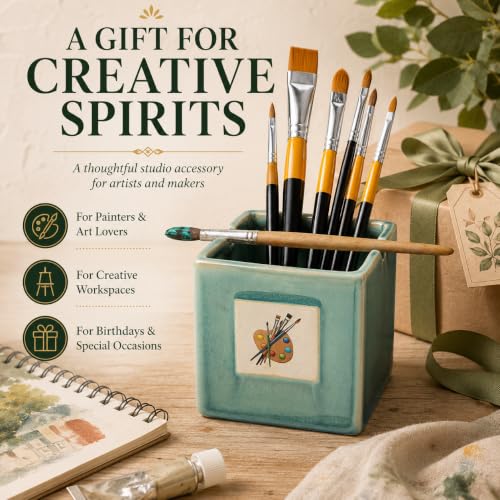GUTE Painters Artist Cup, Paint Brush Holder & Cleaner 3.5" H 3" W - Gift Paint Mixing Cup, Elegant (Green) - style: Green Cup