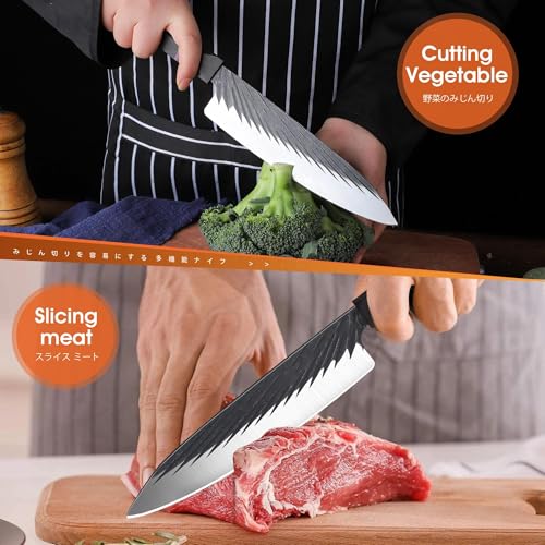 ROCOCO Japanese Chef Santoku Knife - Hand Forged Sharp Meat Cleaver - size: 7.5"