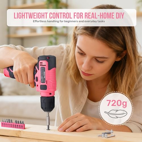 Hi-Spec 8V USB Power Drill Driver Bit Set with Hanging Kit for DIY, Pink - color: Pink