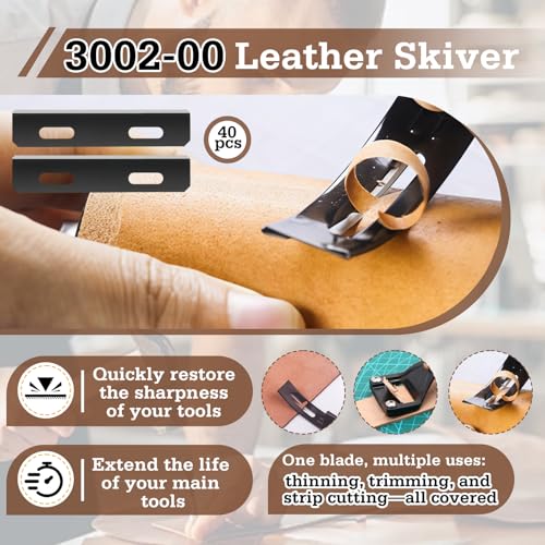 40-Pack 3002-00 Leather Skiver Replacement Blades, for 3025-00 & 3001-00