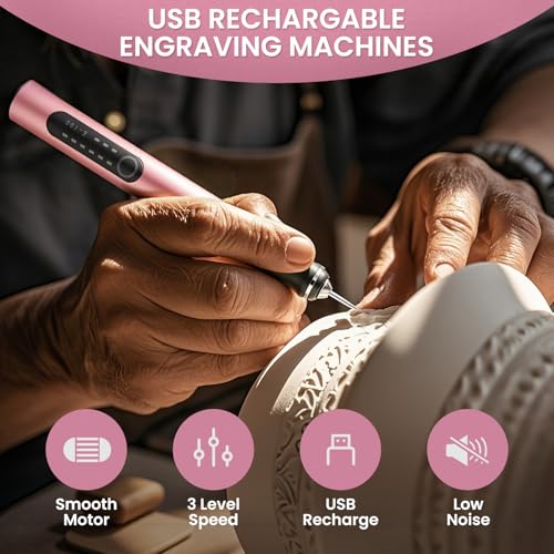 Electric Engraving Pen with 37 Bits for Wood Glass Stone Carving (Rose Red) - color: Rose Red