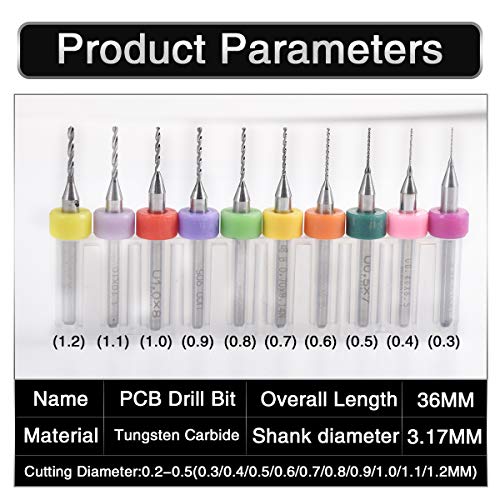 10 Pcs Tungsten Carbide Macro Drill Bits, PCB Drill Bits for Jewelry, CNC, Soft Metals, Model Making, Wood - Cutting Dia: 0.3mm, 0.4mm, 0.5mm, 0.6mm, 0.7mm, 0.8mm, 0.9mm, 1.0mm, 1.1mm, 1.2mm - color: 10 Pcs (0.3-1.2)mm