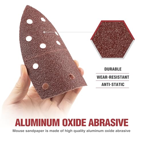 S SATC 60 PCS Mouse Sander Sandpaper 11 Holes Detail Sander Sandpaper Palm Sander Paper Hook and Loop Sander Pads Triangular Sanding Sheets Assorted 40/60/80/120/180/240 Grit - style: 60PCS 11 Hole 40/60/80/120/180/240 Grit