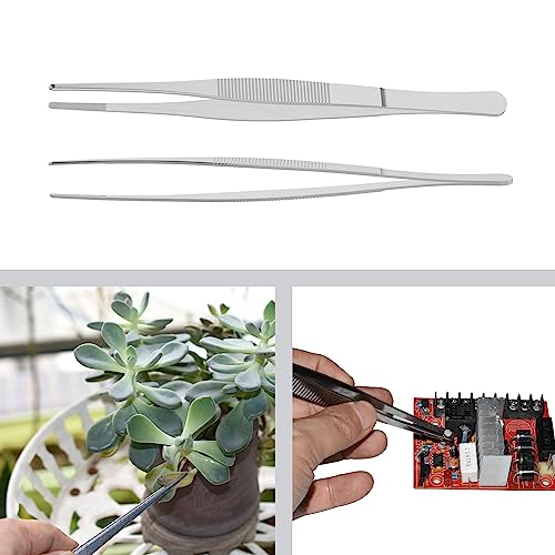 5 PCS 6.3" Stainless Steel Tweezers, Straight Blunt, 3/64" Thick - size: 6.3"L(3/64"T)