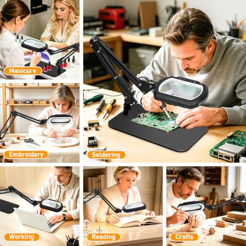 12X Square Magnifying Glass with Light and Stand, 2-in-1 Hands-Free - color: White, size: 12X