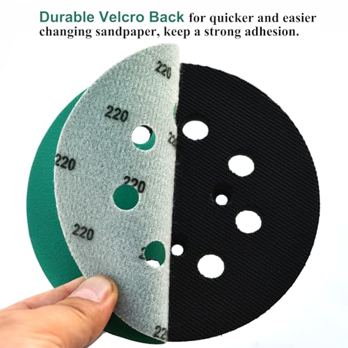 5-Inch 8-Hole Wet Dry Sanding Discs 220 Grit Sandpaper, 50-Pack