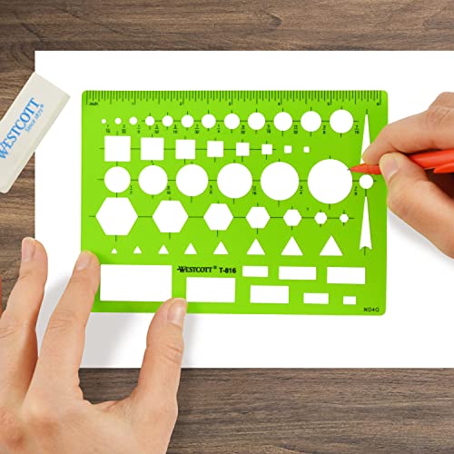 Westcott T-816 All-Purpose Technical Drawing Template, Plastic Shape Template Tool, Green, 4.5 by 6 in