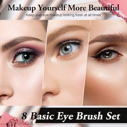 Eyeshadow Brush Set,8 Pcs Professional Eye Makeup Brushes With Soft Hairs & Wood Handle For Liquid,Cream,Powder Eyeshodow Concealer Eyebrows Eyeliner - color: Pink