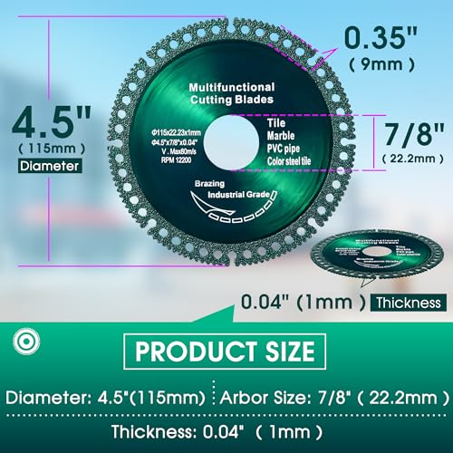 ‎5 Pack 4.5 Inch Indestructible Disc for Grinder, Indestructible Disc 2.0 for Angle Grinder 7/8''-Cut Everything in Seconds, Cutting Discs for Smooth Cutting, Chamfering, Grinding Materials