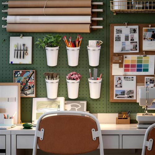 Pegboard Cups With Loops 6 Pack Peg Board Organizer Pencill Holders (White) - color: White