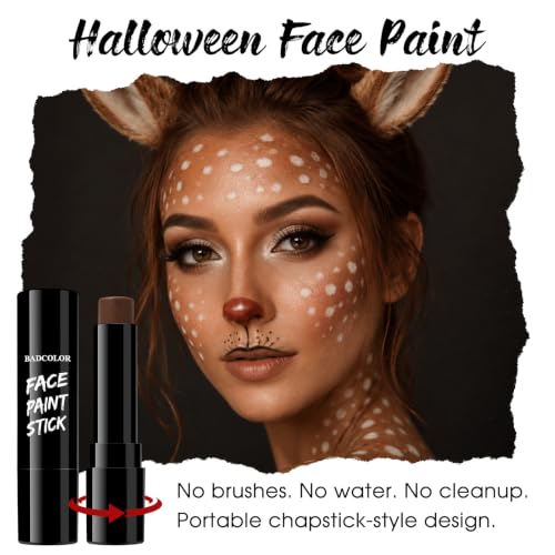 BADCOLOR Brown Face Body Paint Stick, Full Coverage Face Paint Stick for Adults Children Cosplay Makeup, Blendable Facepaint Foundation for Werewolf Deer Bear Scarecrow Zombie Pirate Cosplay - color: 1PCS Brown
