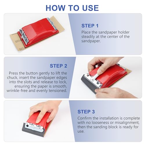 SCOTTCHEN Hand Sanding Block Set with 2 Sanding Blocks (Red & Yellow) for Coarse/Fine Grinding, 56pcs 120-3000 Grit Wet/Dry Sandpaper for Furniture, Metal & Auto - style: Clamp-style 2 pack