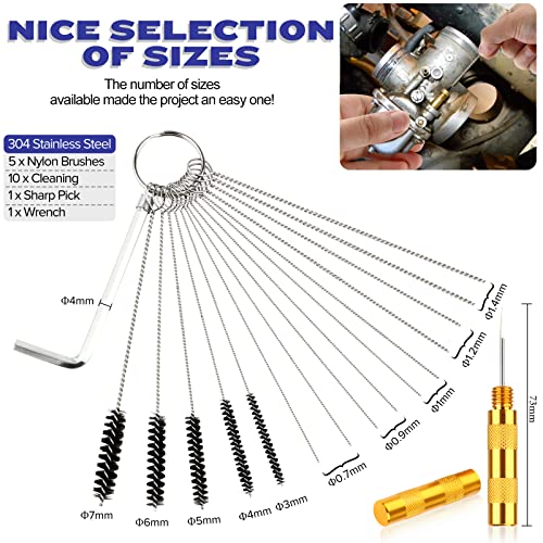 Valchoose Carburetor Cleaning Kit, Multi-Size Jet Clean Tools, 1 Set - style: 1 set with 1 needle
