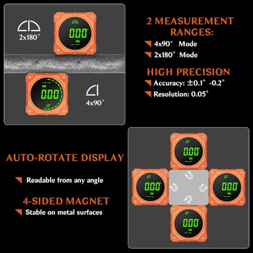 Rechargeable Digital Angle Finder & Gauge with 4-Side Magnetic Base - size: No laser